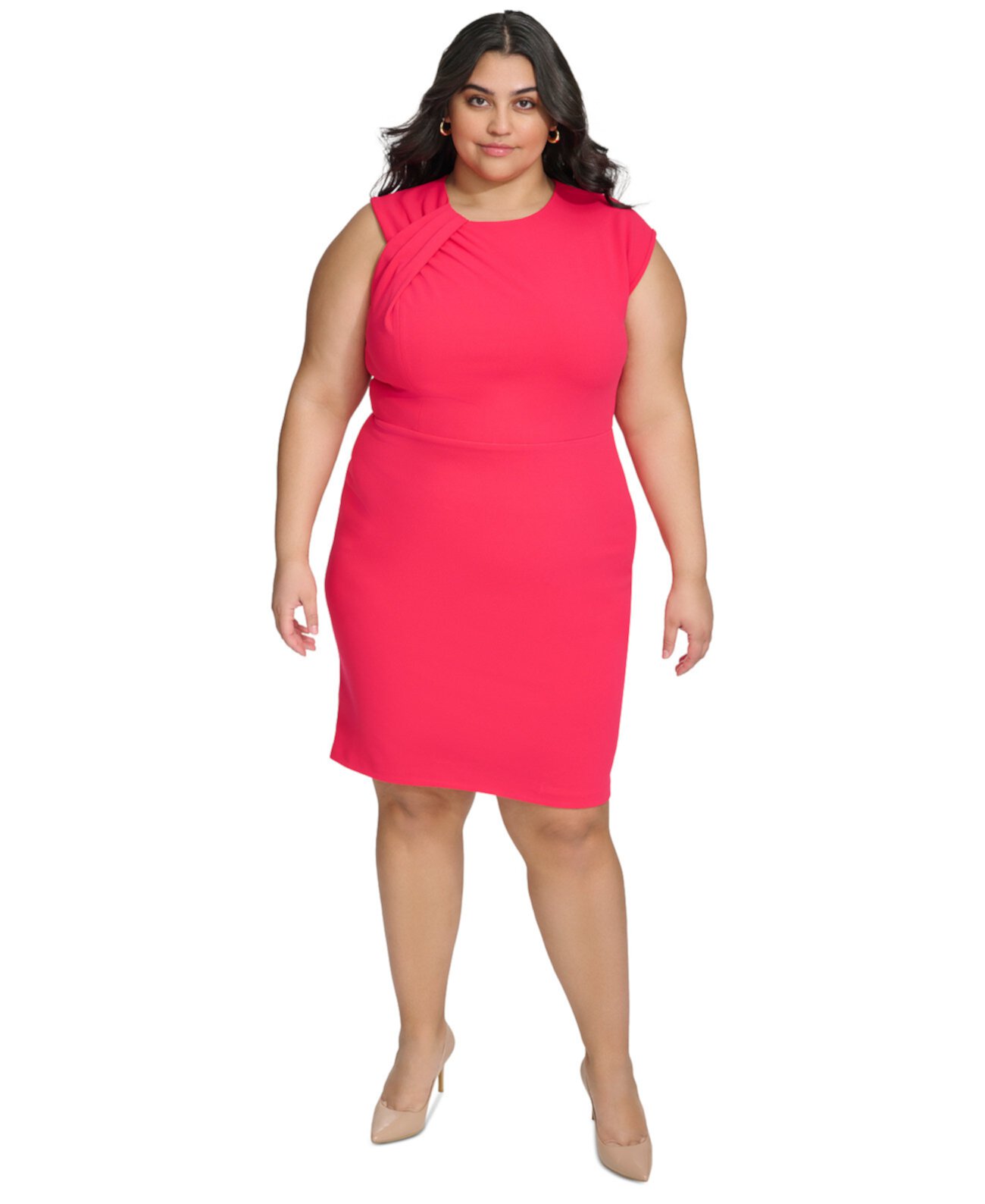 Платье-футляр больших размеров без рукавов с закрученным вырезом Calvin Klein