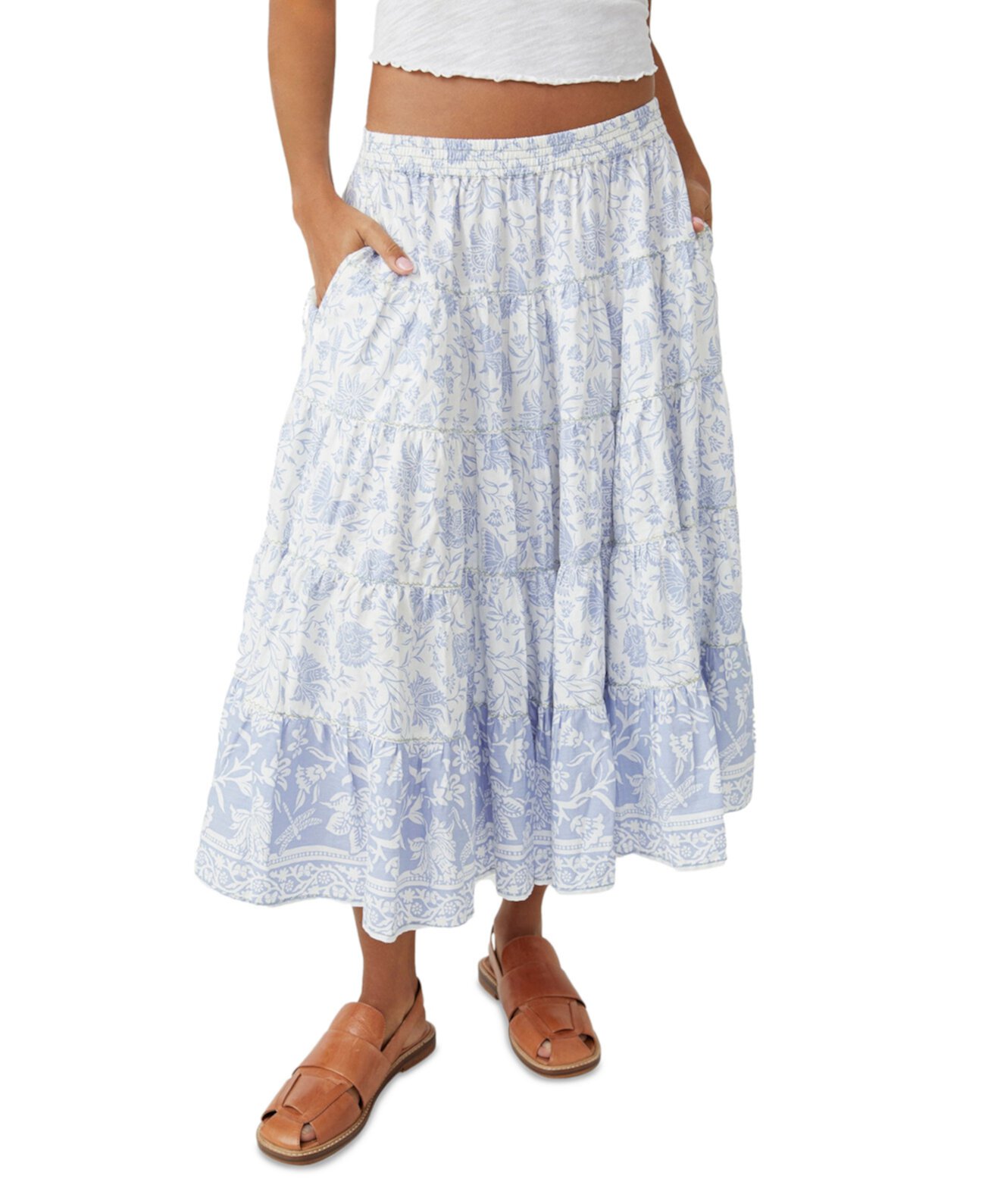 Женская многоярусная юбка-миди с расклешенным силуэтом и принтом Free People