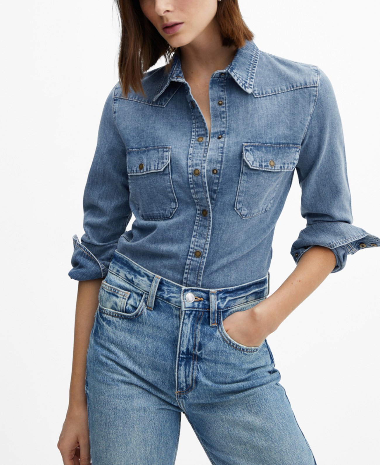Женская джинсовая рубашка с нагрудным карманом MANGO