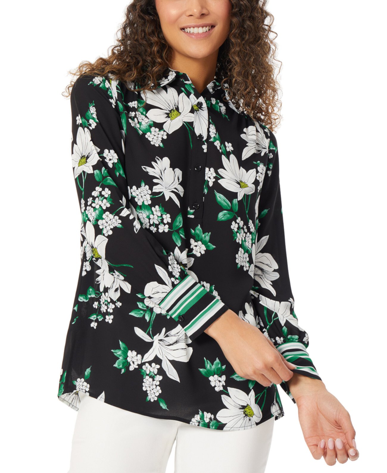 Женская блузка-туника с длинными рукавами и цветочным принтом Jones New York