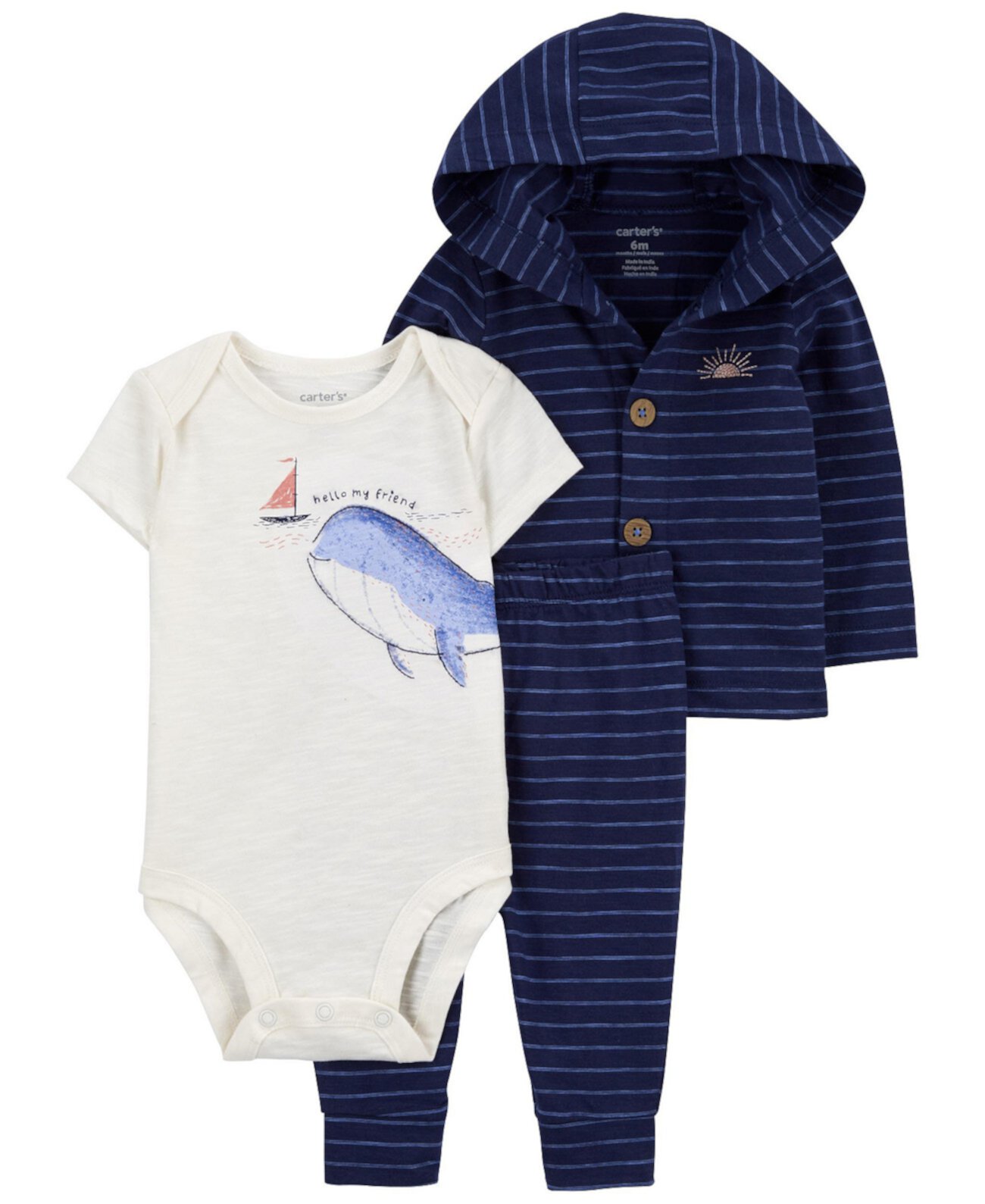Комплект из 3 предметов: маленький кардиган для малышей с изображением кита Carter's