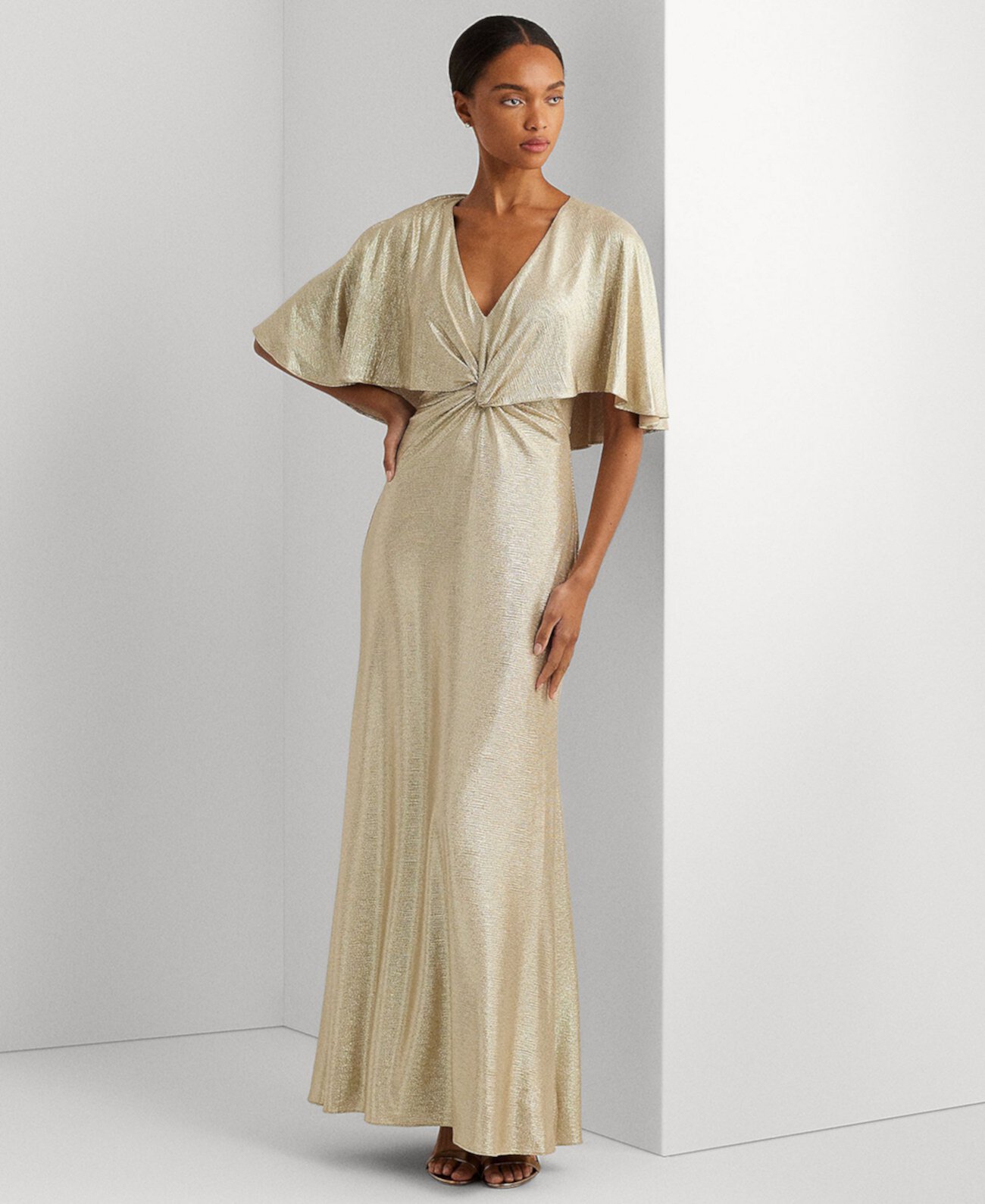 Women's Twist-Front Cape-Overlay Gown LAUREN Ralph Lauren