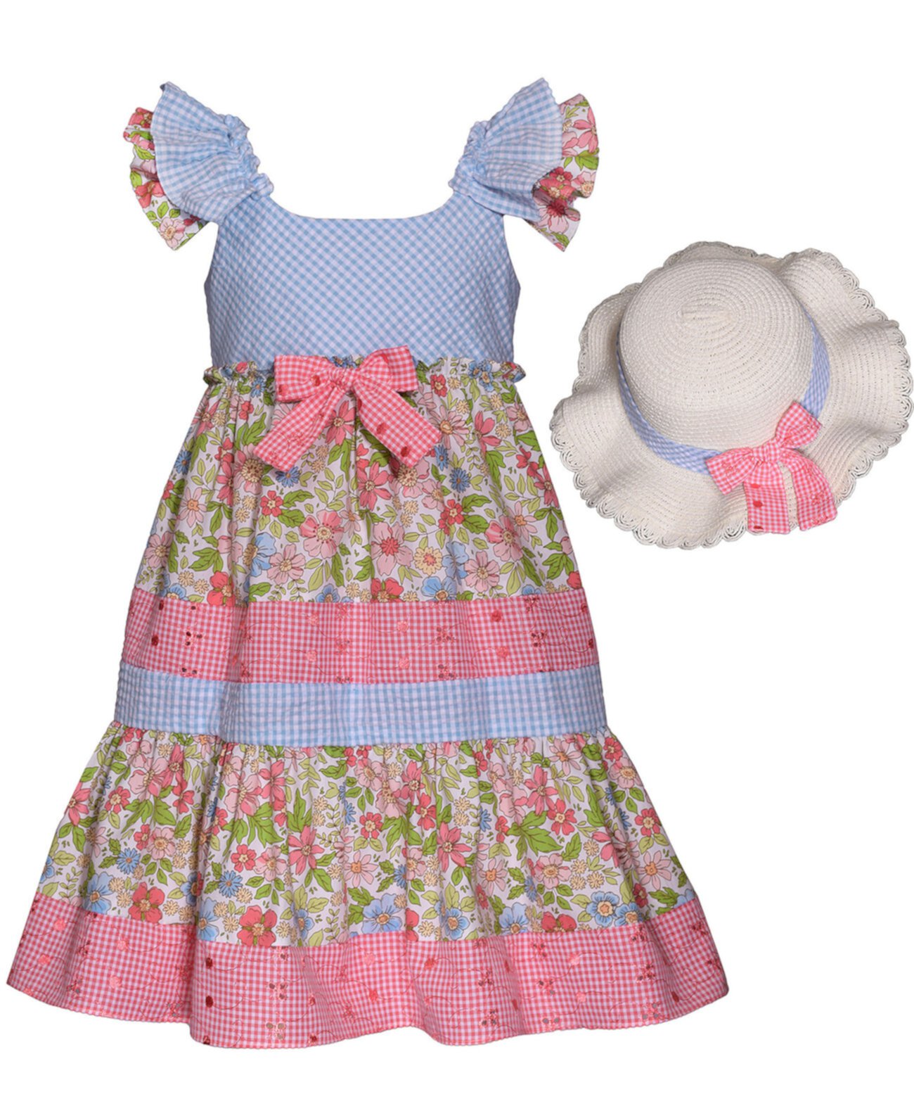 Платье из хлопчатобумажной ткани и люверсов для маленьких девочек с развевающимися рукавами и шляпой в тон Bonnie Jean