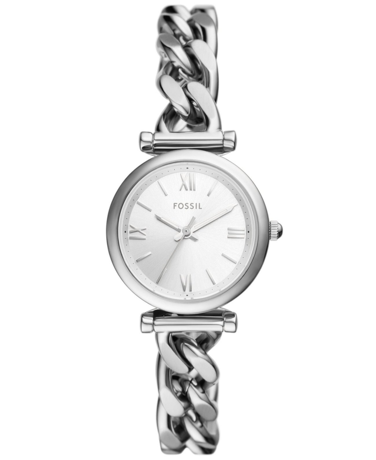 Женские часы Carlie из нержавеющей стали с тремя стрелками, серебристого цвета, 28 мм Fossil