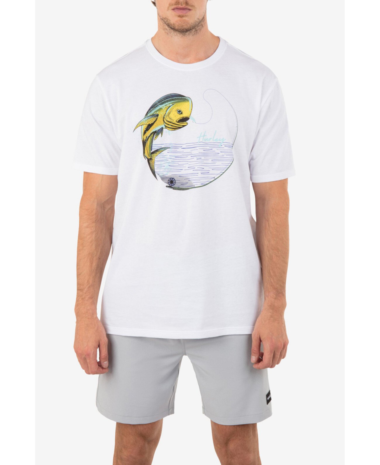 Мужская повседневная футболка с короткими рукавами и рыбой Hurley