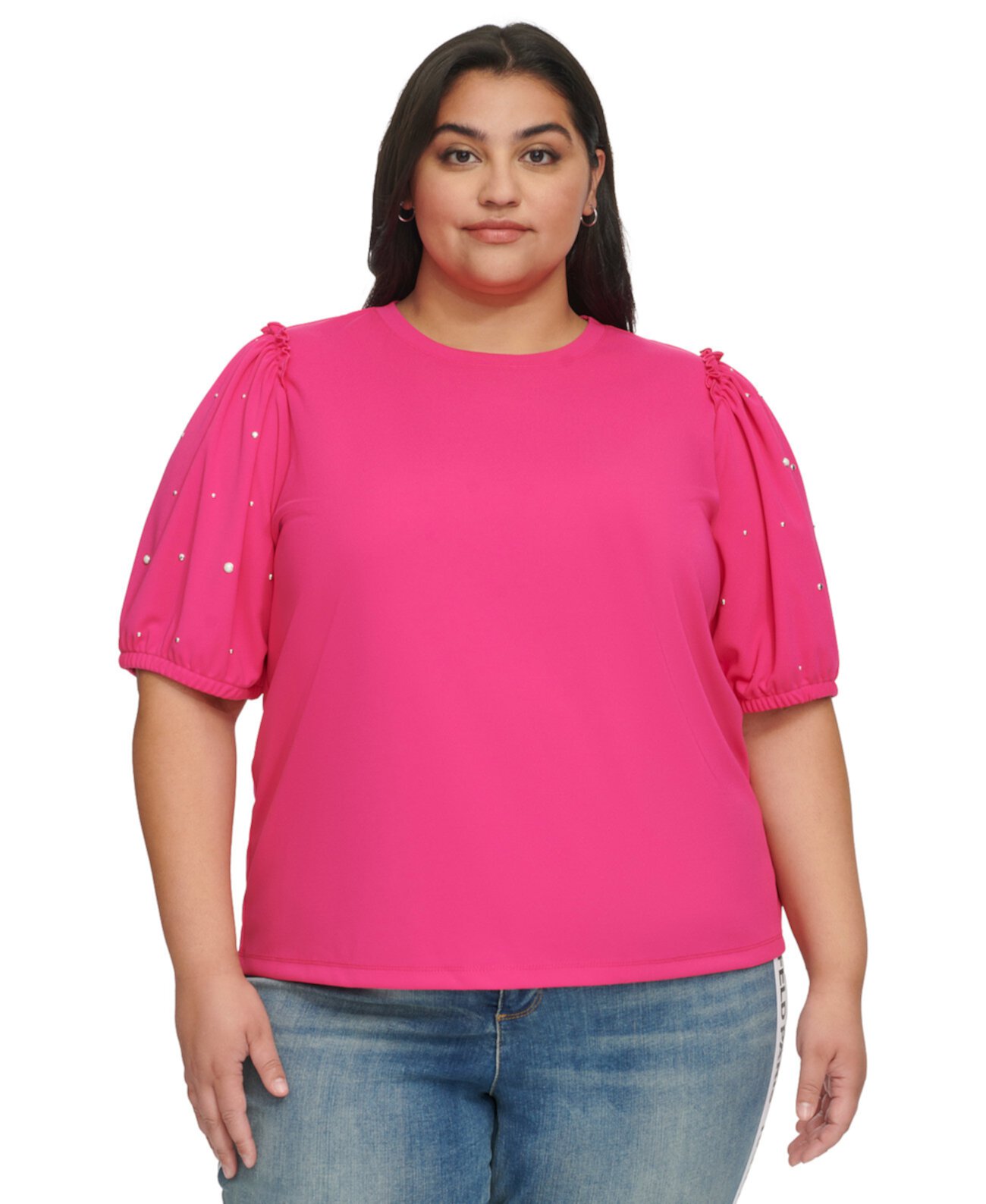 Women's Plus Size Embellished Puff Sleeve Top, First@Macy’s Karl Lagerfeld Paris