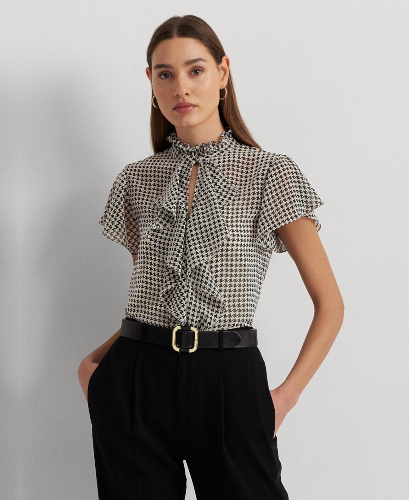 Женская шифоновая блузка с принтом и оборками LAUREN Ralph Lauren