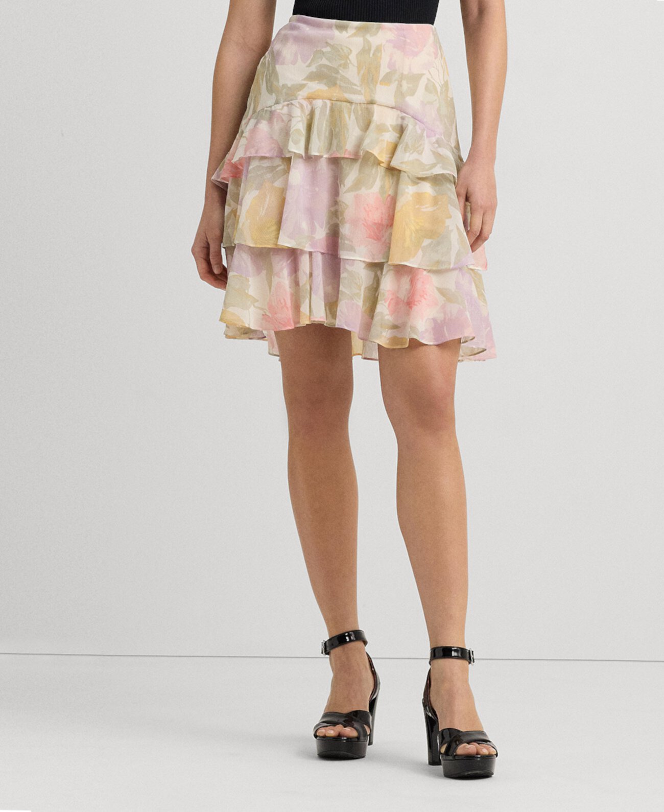 Женская многоярусная юбка из жатого жоржета с цветочным принтом LAUREN Ralph Lauren