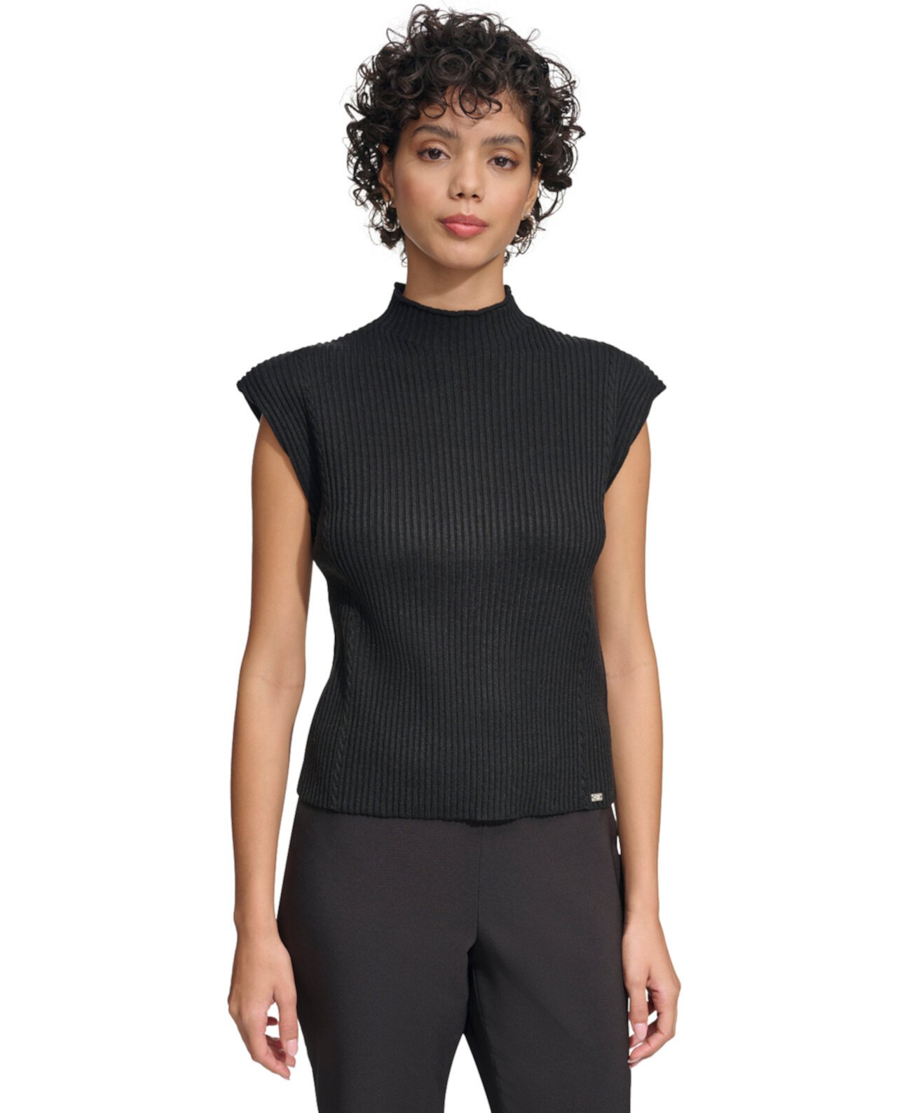 Женский свитер в рубчик с удлиненными плечами и воротником-стойкой Calvin Klein