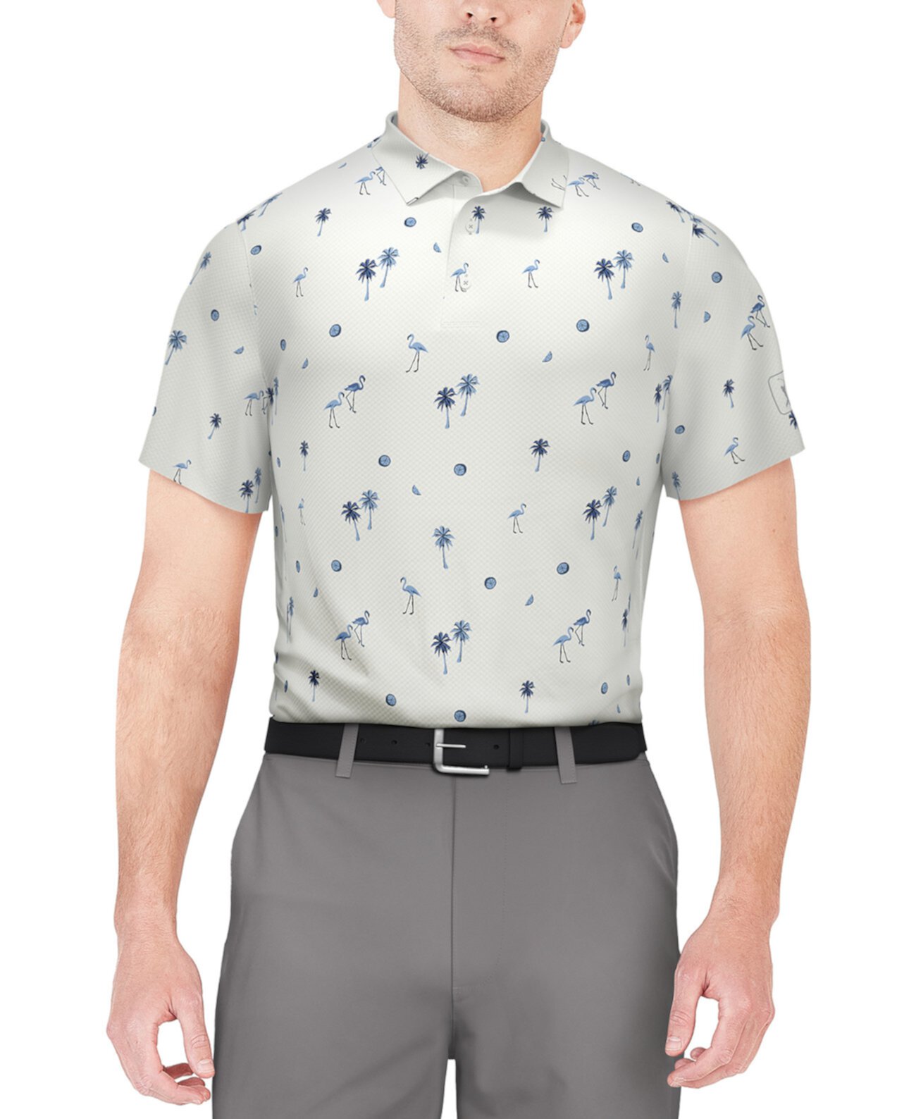 Мужская рубашка-поло для гольфа с принтом фламинго и короткими рукавами PGA TOUR