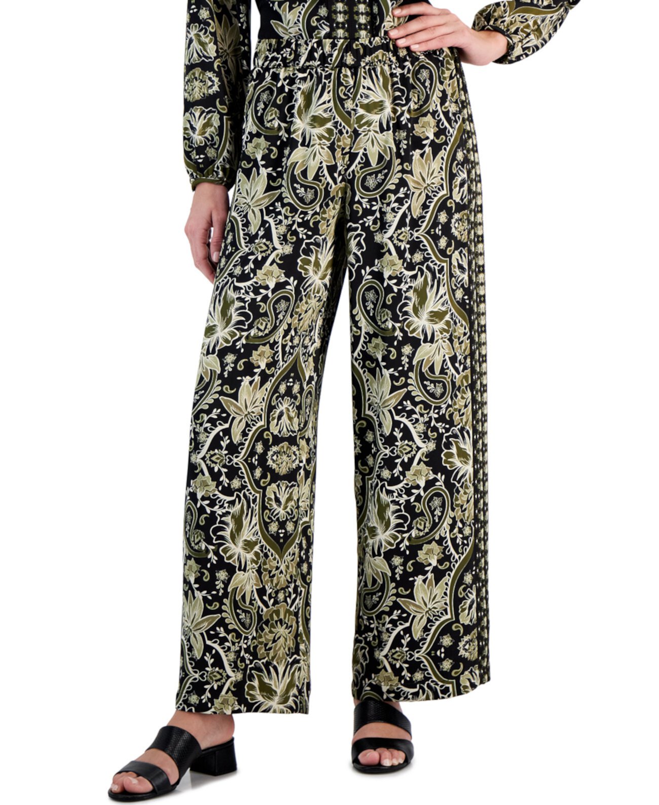 Женские атласные брюки без застежек с принтом, созданные для Macy's J&M Collection