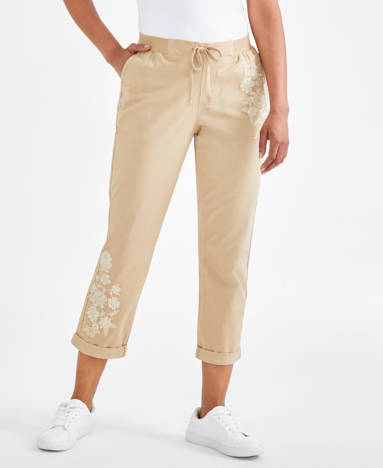 Женские брюки без застежек с цветочной вышивкой, созданные для Macy's Style & Co