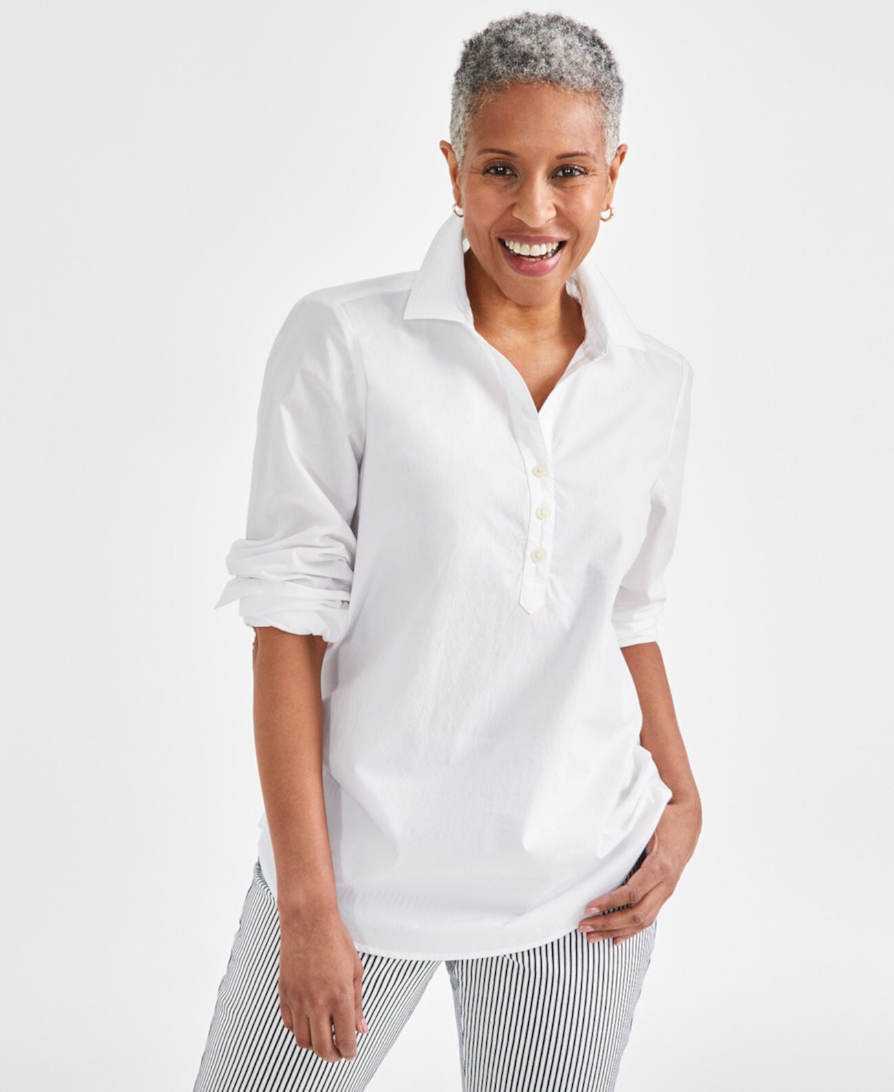 Женская хлопковая рубашка Popover с разрезом, созданная для Macy's Style & Co