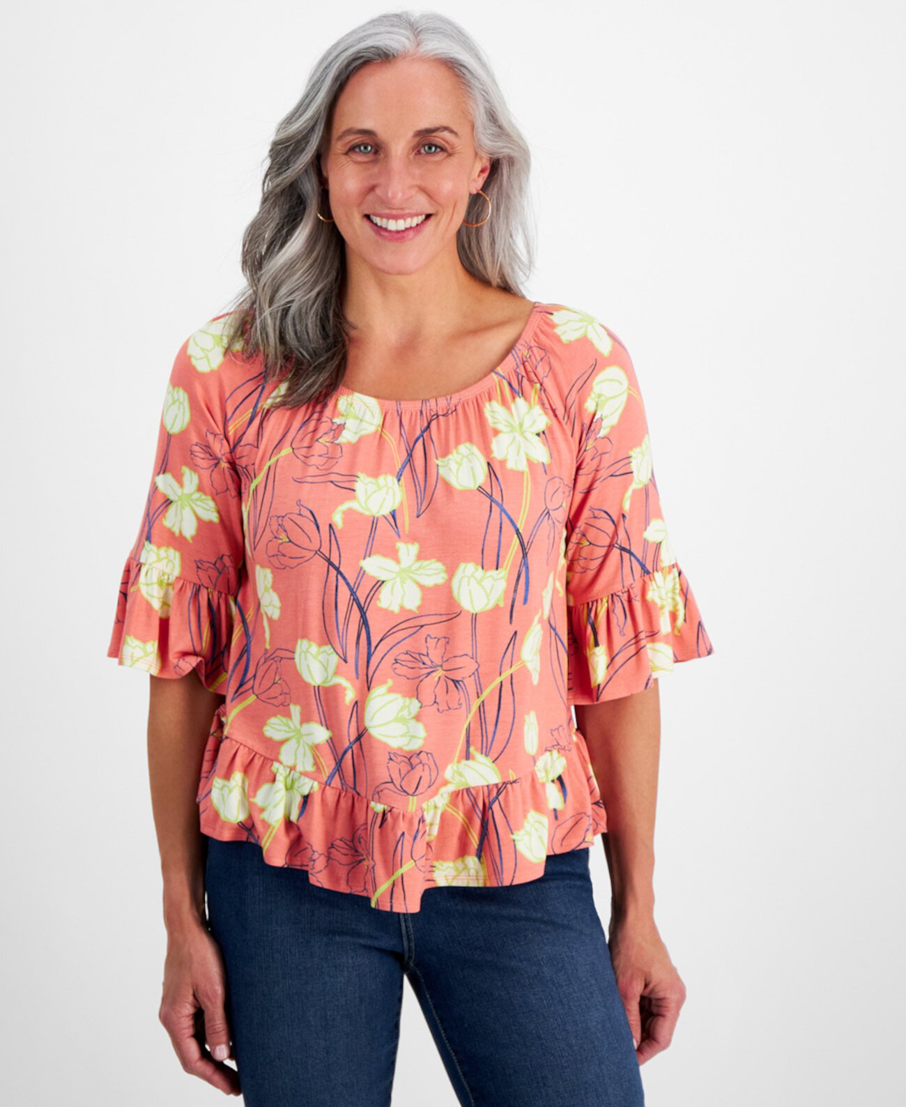 Petite Tulip Menagerie On/Off Knit Top, Created for Macy's Style & Co