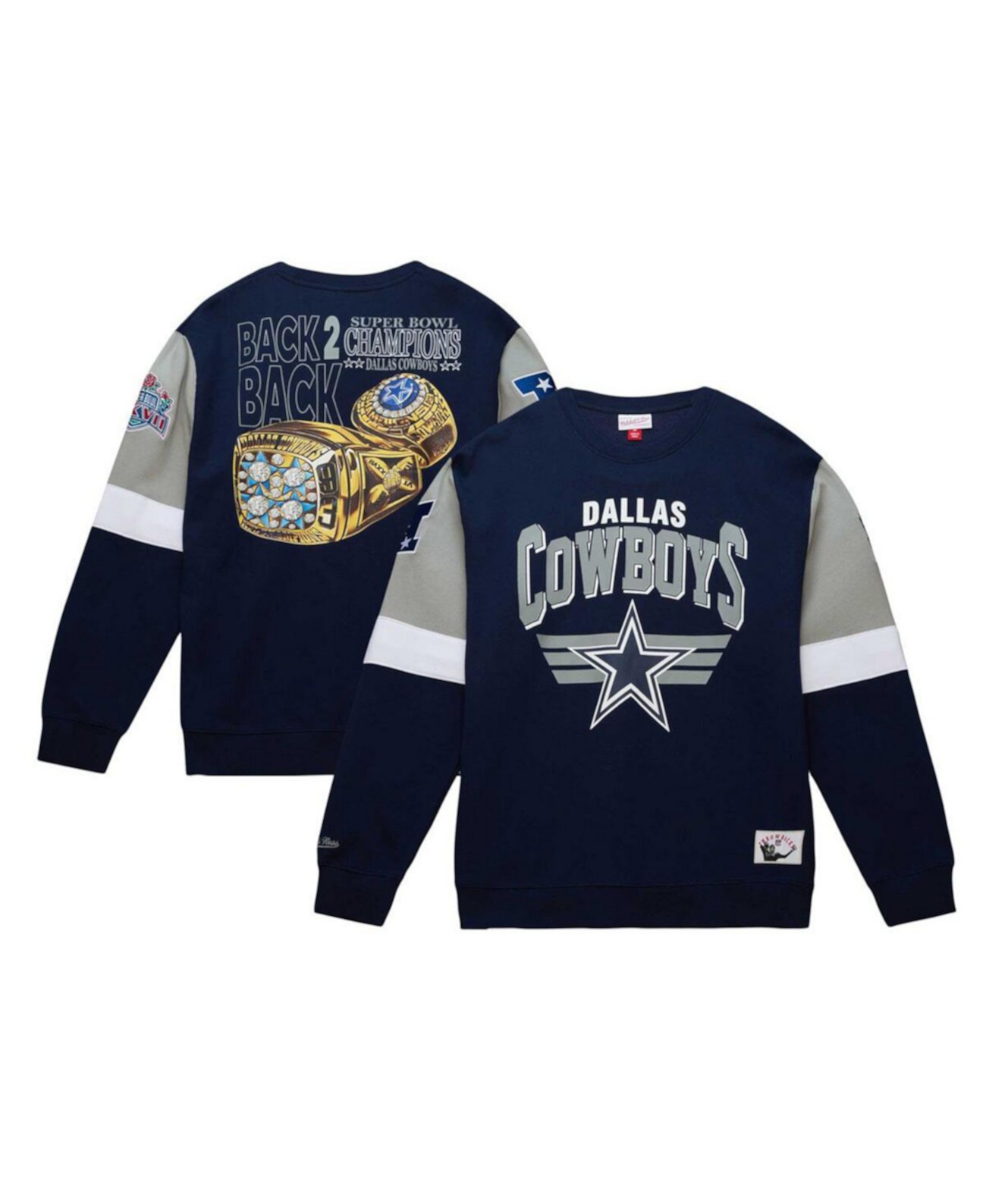 Мужской темно-синий пуловер Dallas Cowboys Gridiron Classics Allover 3.0 свитшот Mitchell & Ness