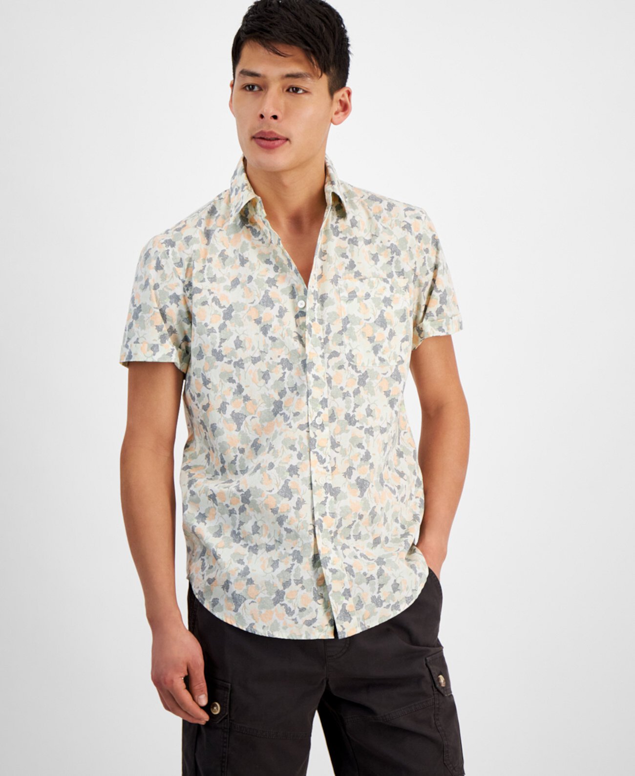 Мужская рубашка Lucas с короткими рукавами и принтом листьев на пуговицах спереди, созданная для Macy's Sun & Stone