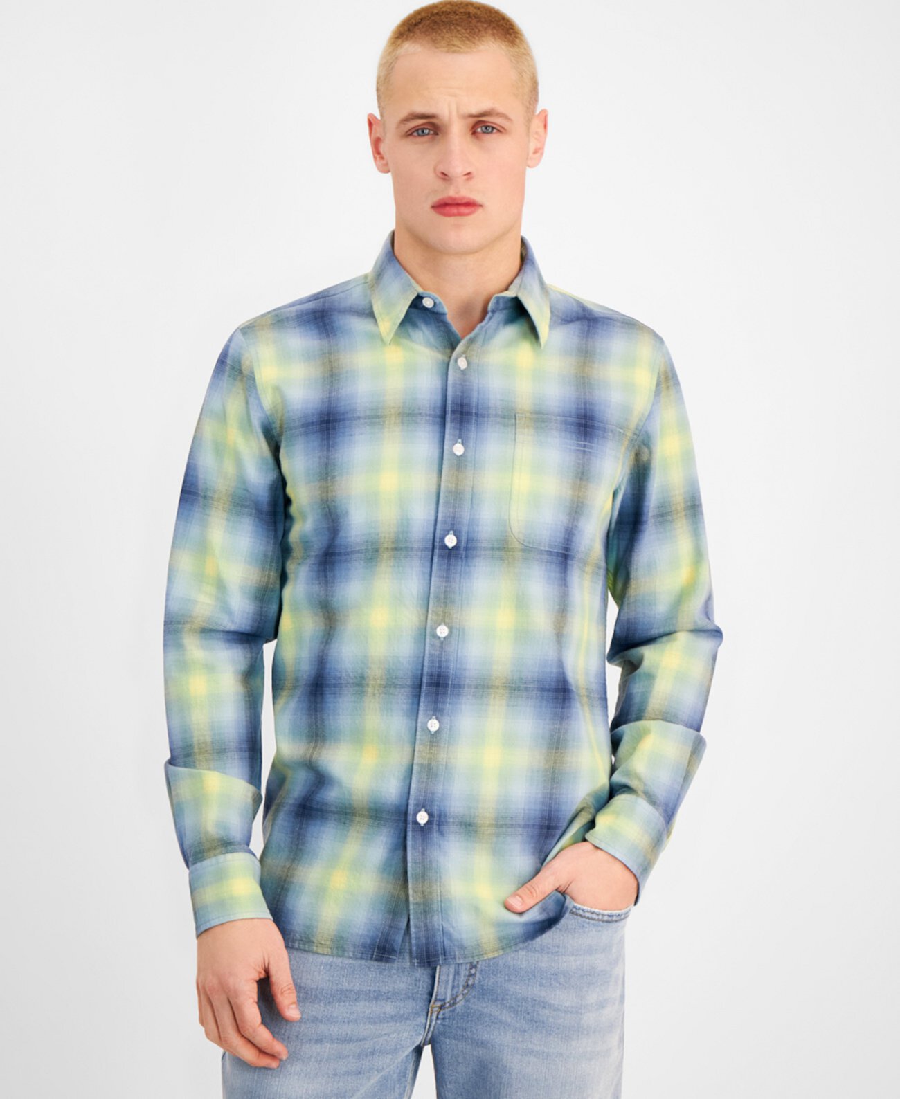 Мужская рубашка в клетку с длинными рукавами и пуговицами Davi, созданная для Macy's Sun & Stone