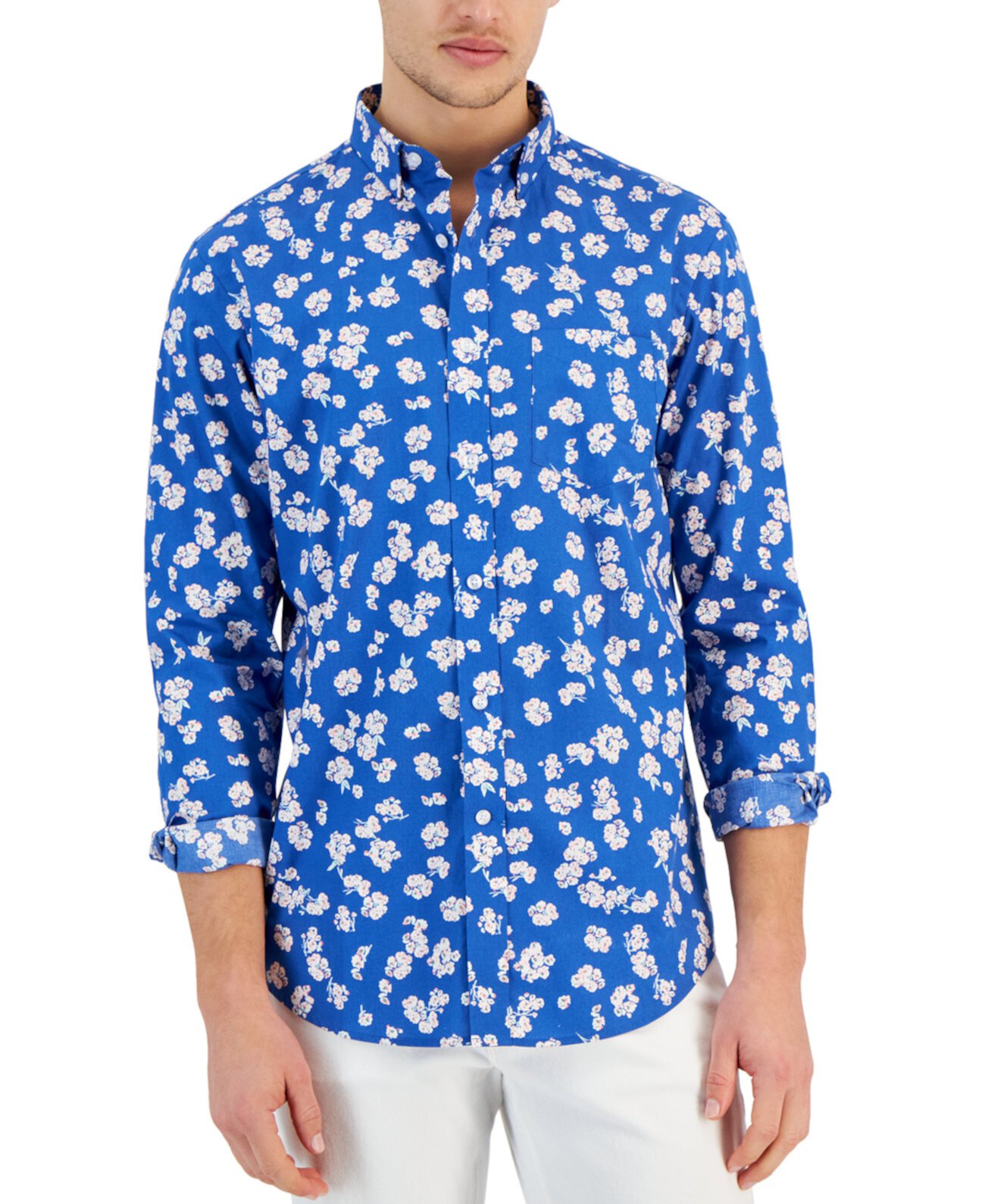 Мужская рубашка на пуговицах из поплина с длинным рукавом и цветочным принтом Vinta, созданная для Macy's Club Room