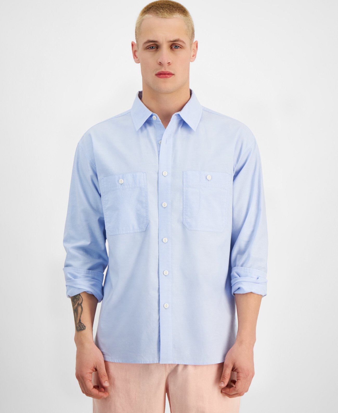 Мужская рубашка оверсайз с длинными рукавами и пуговицами Bruno, созданная для Macy's Sun & Stone