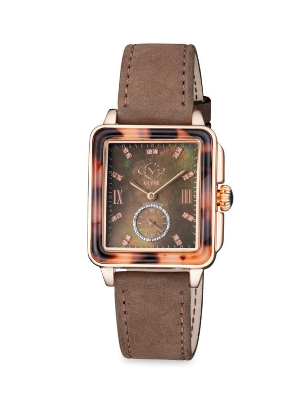 Часы Bari Tortoise, корпус из нержавеющей стали, 30 мм, замшевый ремешок, часы с бриллиантами 0,09 TCW GV2