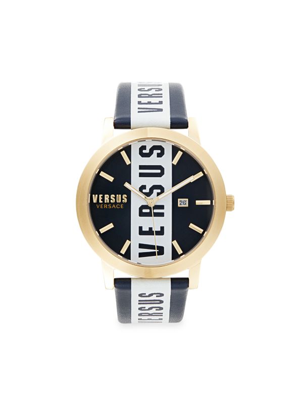 Часы из нержавеющей стали с корпусом из нержавеющей стали и кожаным ремешком диаметром 44 мм с логотипом Versus Versace