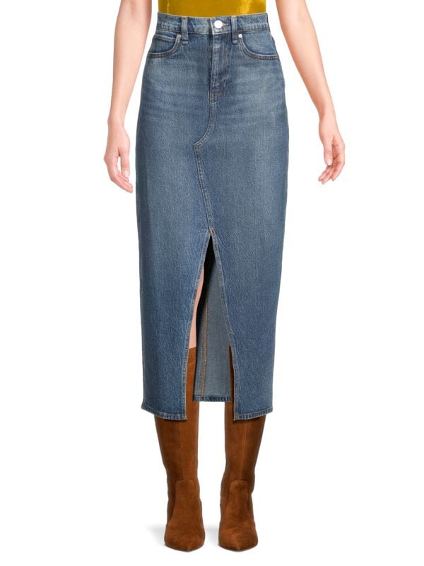 Реконструированная джинсовая юбка-миди Hudson