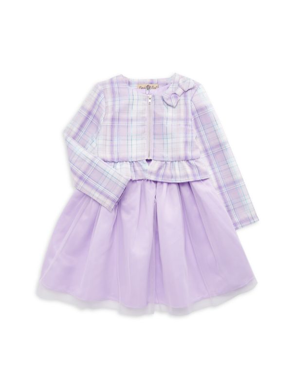 Little Girl's 2-Piece Plaid Jacket & Dress Set Purple Rose