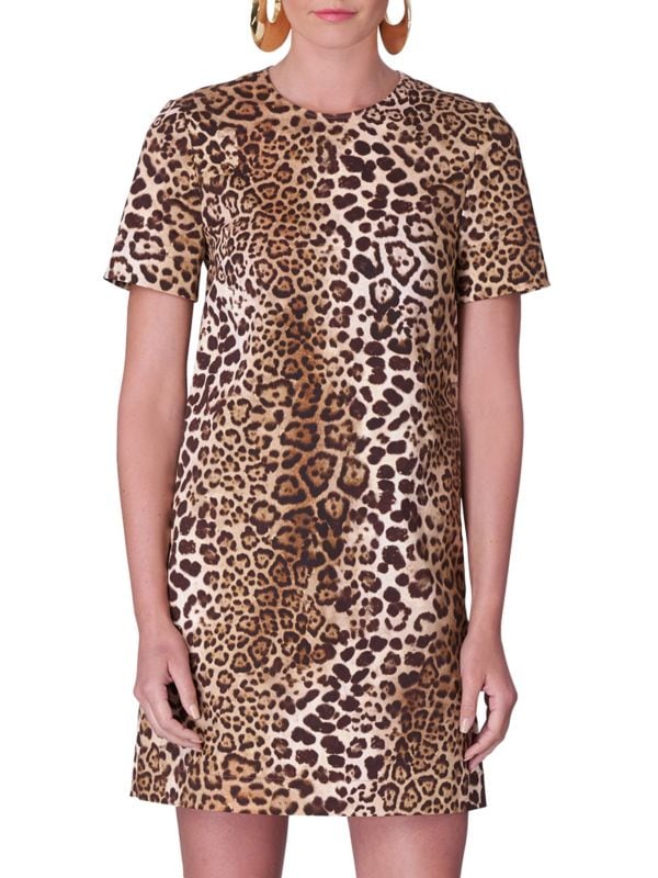 Леопардовое мини-платье прямого кроя Carolina Herrera