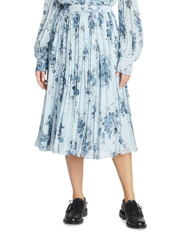 Плиссированная юбка-миди с цветочным принтом Erdem