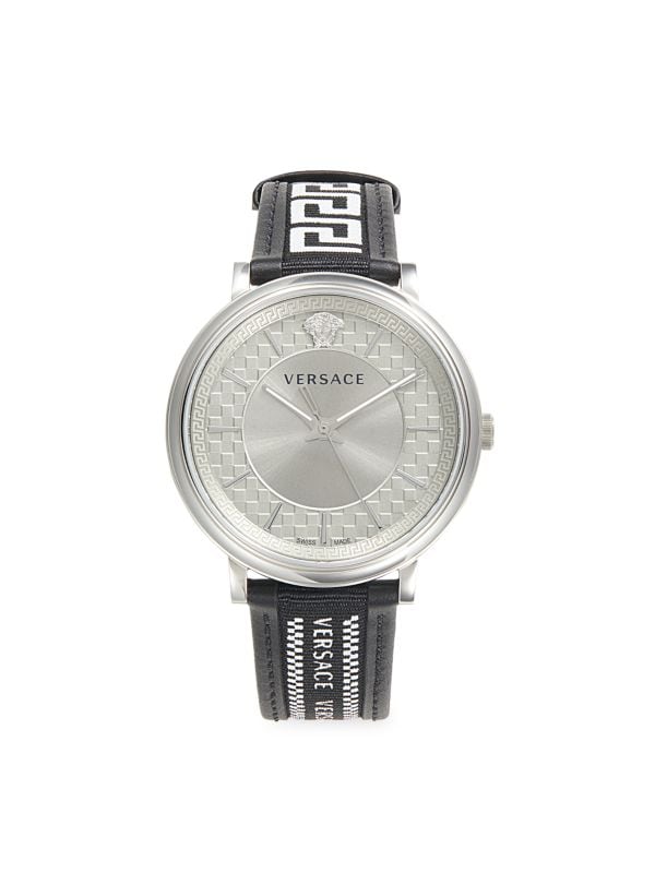 Часы с кожаным ремешком из нержавеющей стали и диаметром 42 мм Versace
