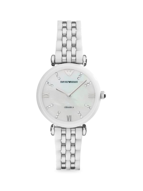 Часы-браслет с двухцветными кремовыми кристаллами и нержавеющей сталью, 32 мм Emporio Armani