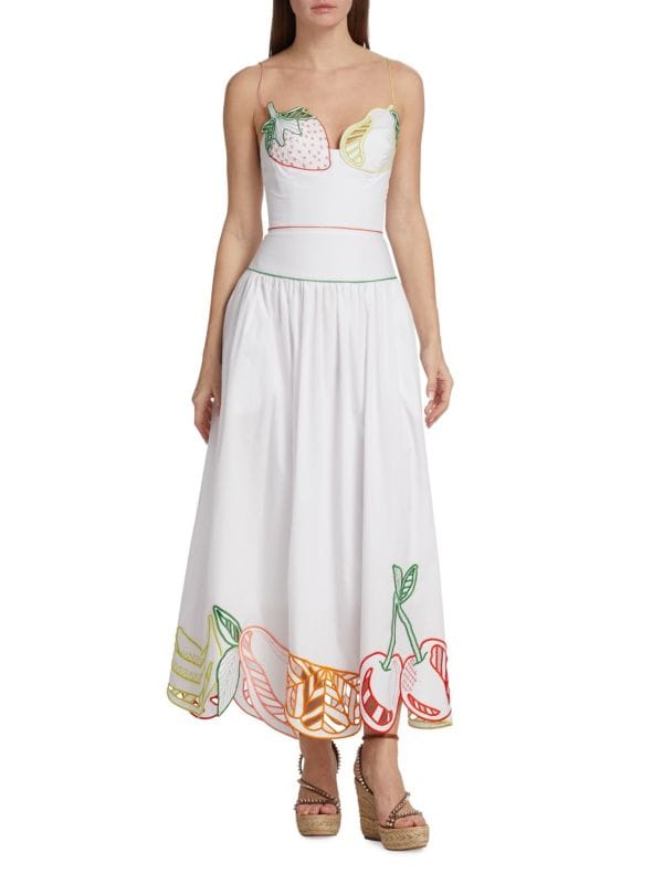 Платье миди с фруктовой вышивкой Lela Rose