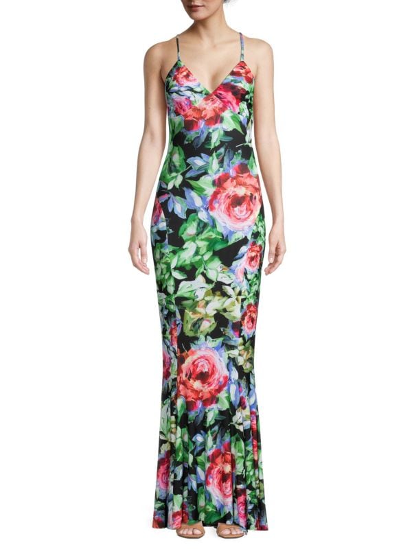 Платье-колонна с открытой спиной и цветочным принтом Norma Kamali