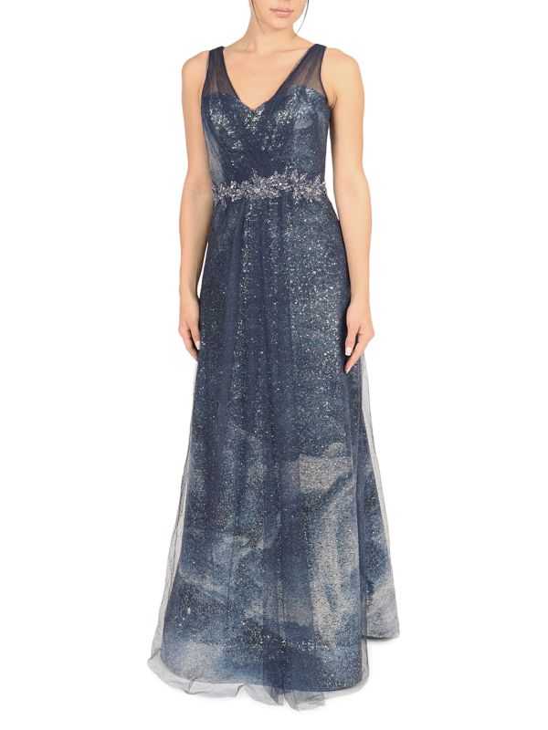 Украшенное блестящее платье с драпировкой вручную Rene Ruiz Collection