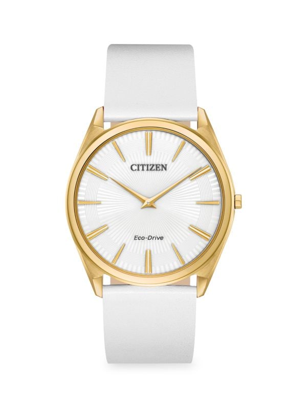 Часы Eco-Drive 39 мм с золотистым кожаным ремешком из нержавеющей стали Citizen