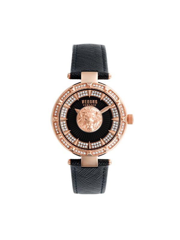 Часы с кристаллами, нержавеющей сталью и кожаным ремешком диаметром 36 мм Versus Versace