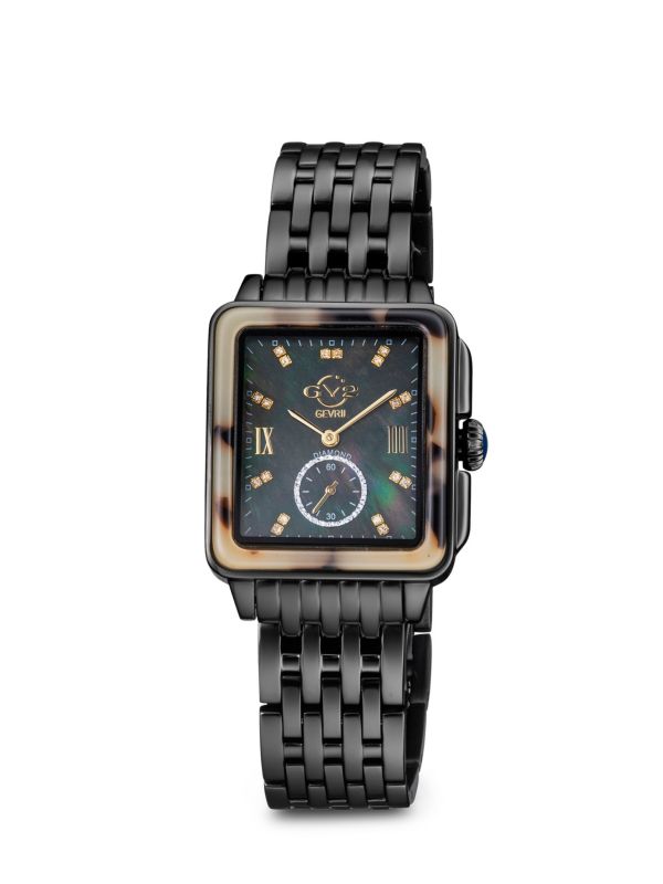 Часы Bari Tortoise 34MM IP с черным хронографом из нержавеющей стали и бриллиантов GV2