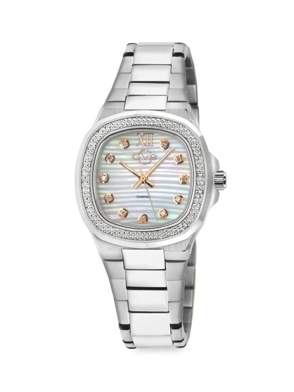 Часы Potente, 33 мм, серебристого цвета, нержавеющая сталь, перламутр и бриллиантовый браслет 0,13 TCW GV2