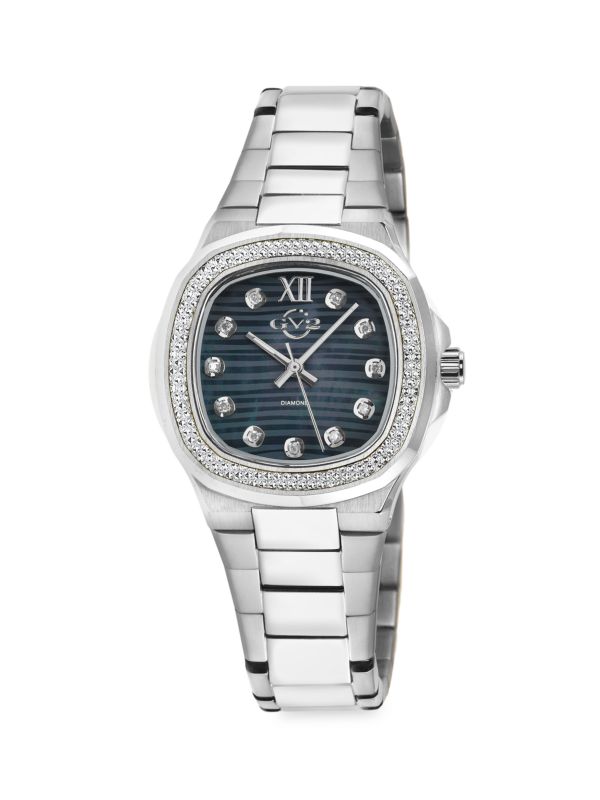 Часы Potente, серебристый цвет, нержавеющая сталь, 33 мм, с бриллиантами 0,13 TCW, браслет GV2