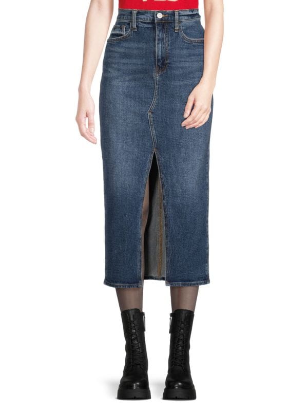 Асимметричная джинсовая юбка-макси Hudson