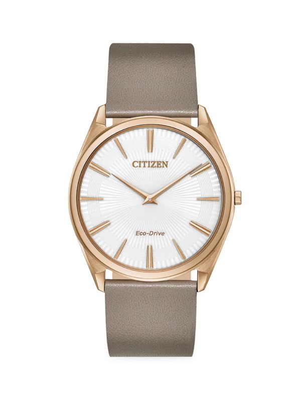 Часы ECO 31 мм с розовым золотом из нержавеющей стали и кожаным ремешком Citizen