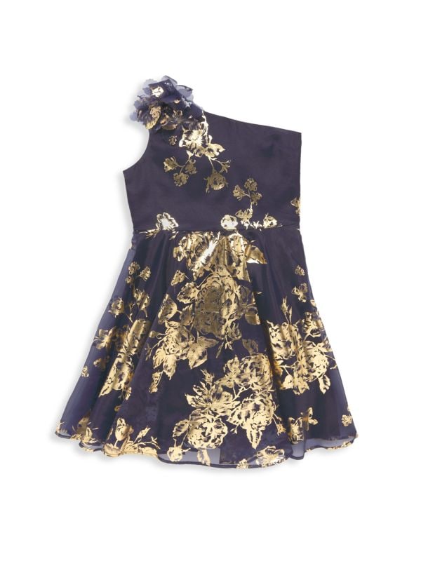 Платье на одно плечо с цветочным принтом из фольги для маленькой девочки Marchesa Notte