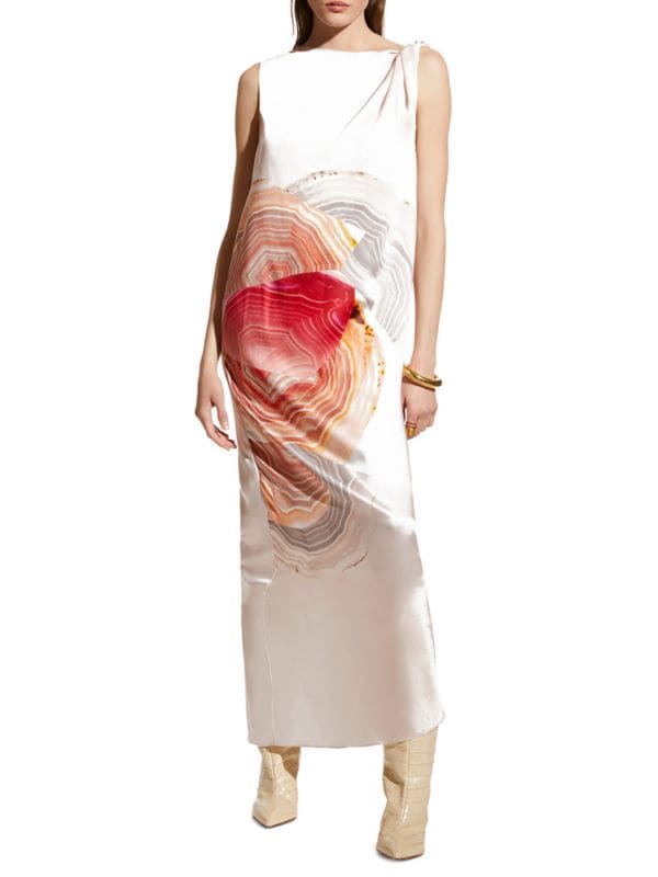 Шелковое платье макси с абстрактным узором Evie Careste