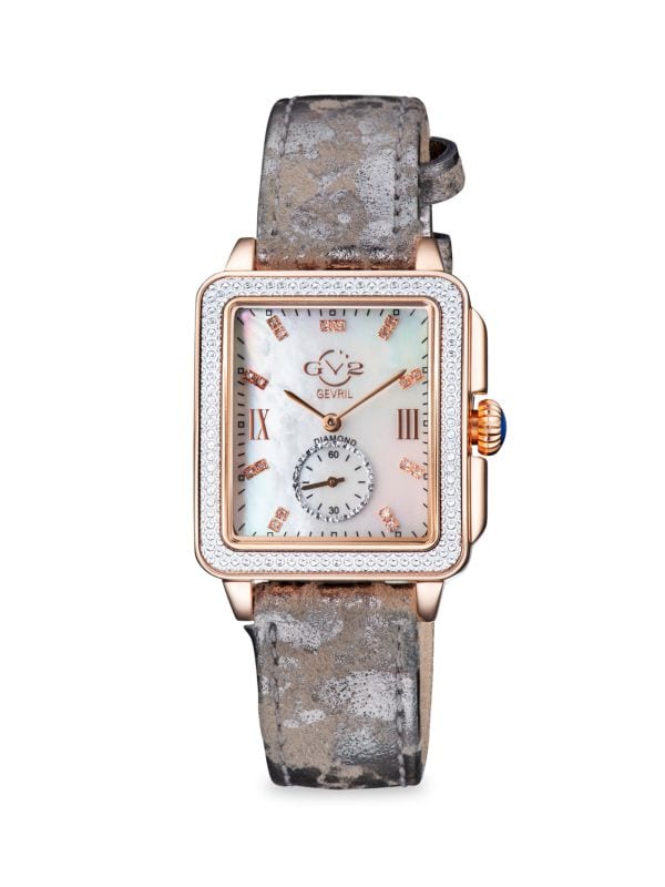 Часы Bari Tortoise, 30 мм, замшевый ремешок из нержавеющей стали, перламутра и бриллиантов GV2