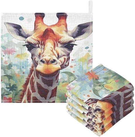 Детские мочалки, 5 упаковок из чистого хлопка, хорошо впитывающие и мягкие красочные детские полотенца с изображением жирафа, набор многоразовых салфеток для лица — 12 х 12 дюймов Flradish