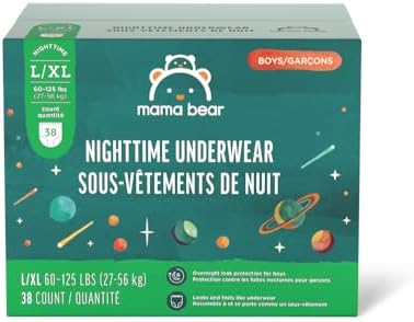 Amazon Brand - Mama Bear Boy's Nighttime Underwear for Bedwetting, Overnight Protection, Hypoallergenic, Size S/M (38-65 lbs), 44 Count, White Mama Bear