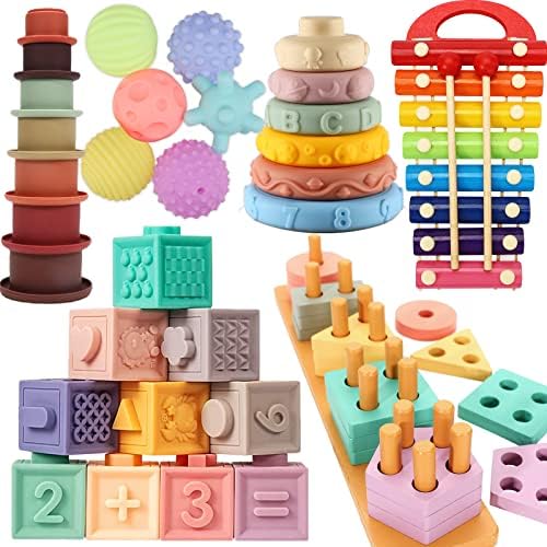 AZEN Montessori Toys for 1 2 3 Year Old Boys Girls, Wooden Sorting and Stacking Toys for Toddlers 1-3, Toddler Toys Age 1-2, Sensory Learning Educational Toys AZEN