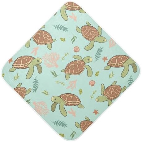 Детское банное полотенце с милыми морскими черепахами — мягкое впитывающее муслиновое хлопковое полотенце с капюшоном для новорожденных, 35x35 дюймов Burbuja
