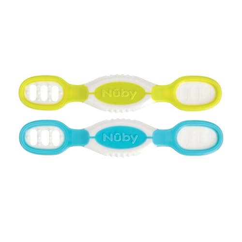 Nuby Dip & Scoop Spoons — (2 шт.) Детские ложки для прикорма Baby Led — от 6 месяцев — красный и синий NUBY