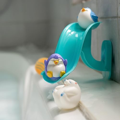 Игрушечный набор Nuby Penguin Slide для ванны с 4 распылителями для ванны — игрушки для детской ванночки для мальчиков и девочек от 12 месяцев — игрушка на присоске крепится к стене душа NUBY